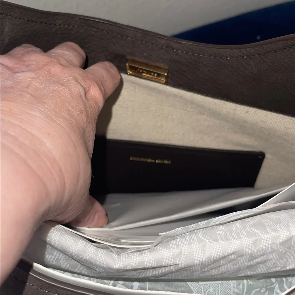 NWT Michael Kors Brown Nolita Leather Hobo Bag Large - Picture 13 of 16